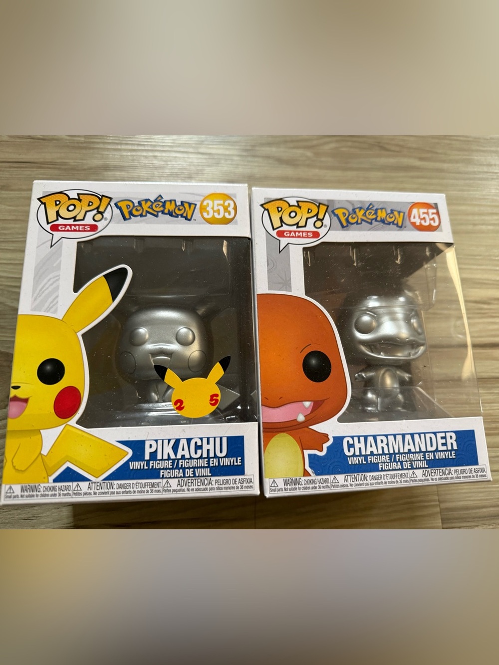 Funko Pop Silver Pikachu 353 & Charmander 455 Duo (Silver Metallic) in Box